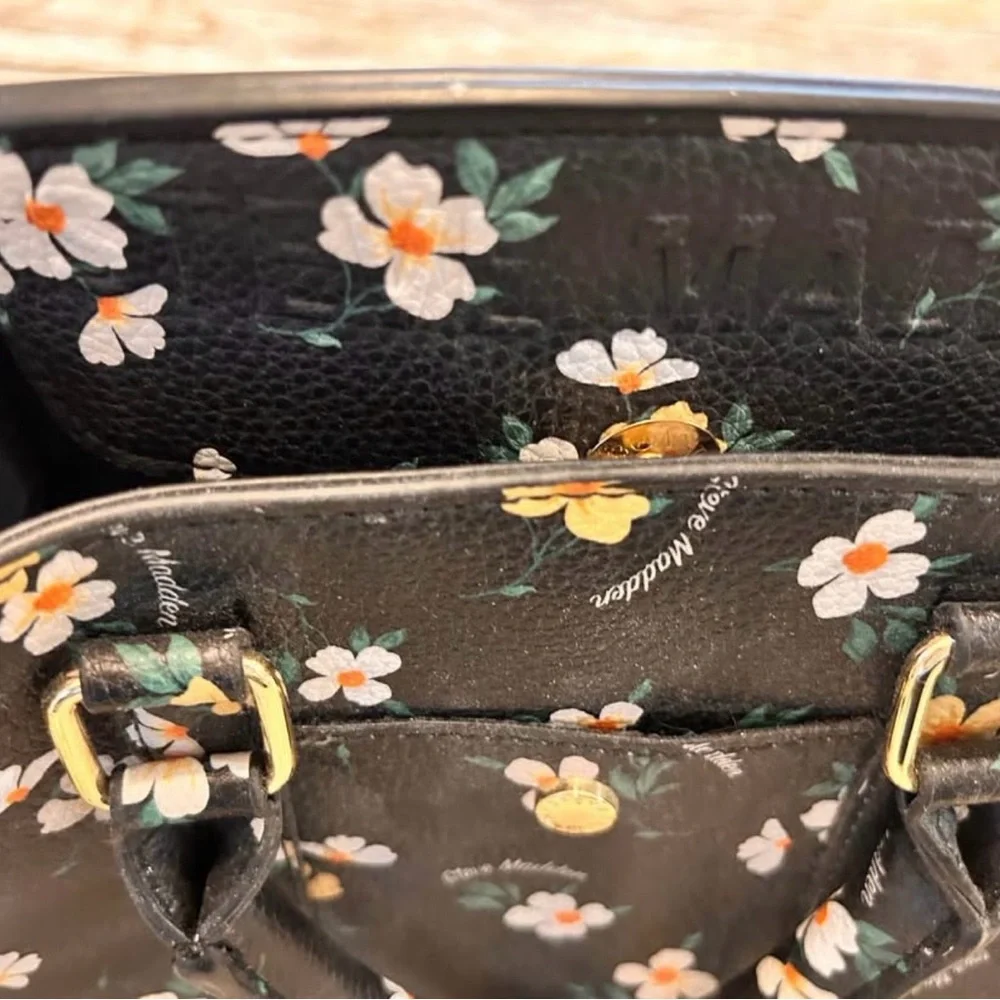 Steve Madden Black Floral Mini Satchel with Gold Hardware - Picture 4 of 6